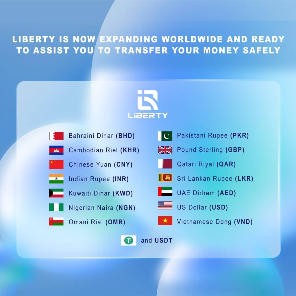 Liberty supports the conversion of more than 15 currencies.